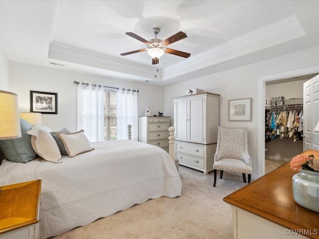 442 Dunlin Ct, Midlothian, VA 23114 - bedroom with a raised ceiling, ornamental molding, carpet flooring, a spacious closet, and ceiling fan