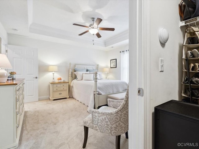 442 Dunlin Ct, Midlothian, VA 23114 - bedroom featuring a raised ceiling, light carpet, crown molding, and a ceiling fan