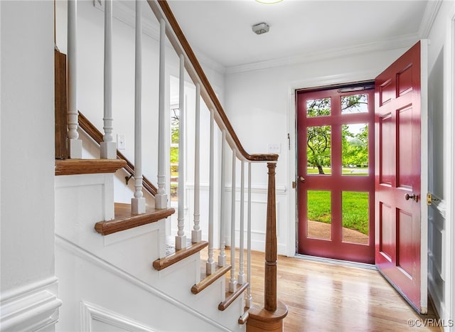 13531 W Salisbury Rd, Midlothian, VA 23113 - entrance foyer featuring stairway, ornamental molding, and light wood finished floors