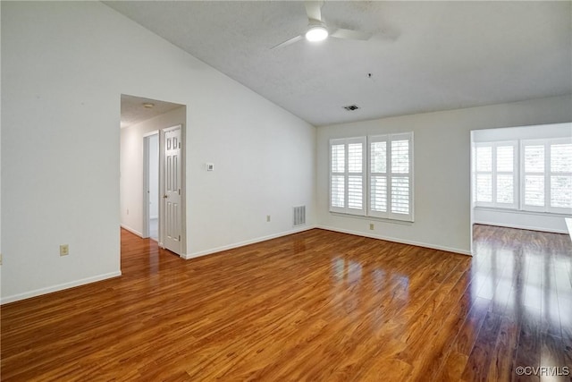 10205 Wolfe Manor Ct Unit 1012, Glen Allen, VA 23060 - empty room with lofted ceiling, a ceiling fan, wood finished floors, and baseboards