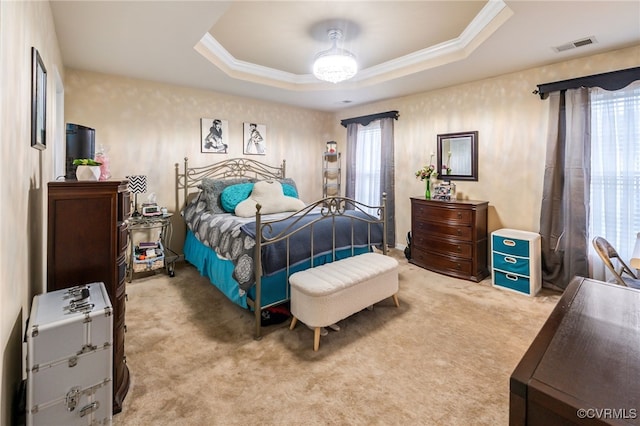 6049 Eagles Crest Dr, Chesterfield, VA 23832 - bedroom featuring ornamental molding, light carpet, and a raised ceiling