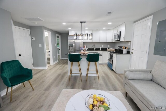 935 Wilcox St, Petersburg, VA 23803 - kitchen with appliances with stainless steel finishes, a sink, a kitchen island, white cabinets, and electric panel