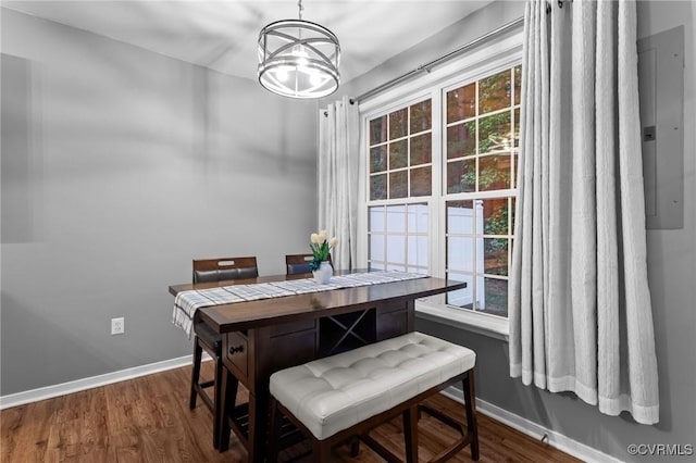 1753 Rose Mill Cir, Midlothian, VA 23112 - dining room featuring baseboards, dark wood-type flooring, plenty of natural light, and electric panel