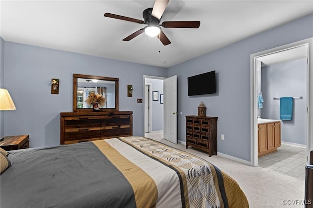 1753 Rose Mill Cir, Midlothian, VA 23112 - bedroom featuring light carpet, baseboards, ensuite bathroom, and ceiling fan