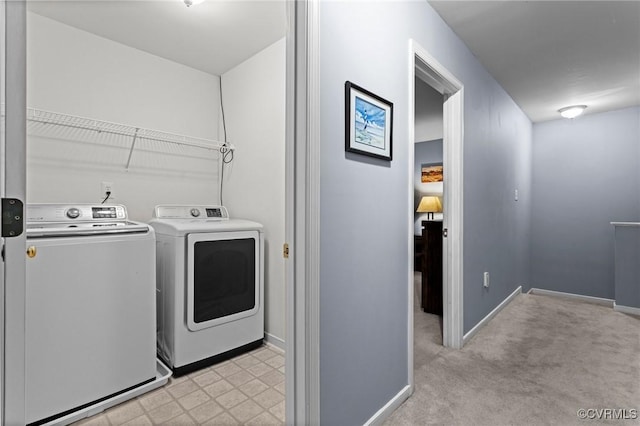 1753 Rose Mill Cir, Midlothian, VA 23112 - washroom with washer and clothes dryer, baseboards, and light colored carpet