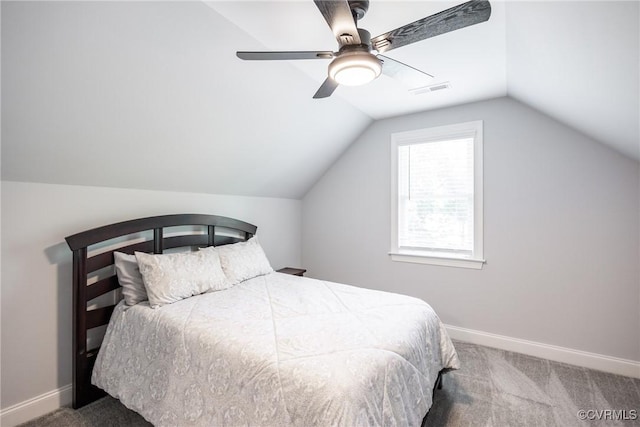14104 Waters Edge Cir, Midlothian, VA 23112 - carpeted bedroom with vaulted ceiling, baseboards, and ceiling fan