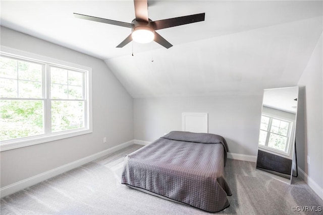 14104 Waters Edge Cir, Midlothian, VA 23112 - bedroom with carpet flooring, vaulted ceiling, baseboards, and a ceiling fan