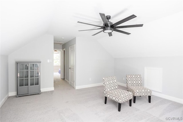 14104 Waters Edge Cir, Midlothian, VA 23112 - living area featuring lofted ceiling, carpet flooring, ceiling fan, and baseboards