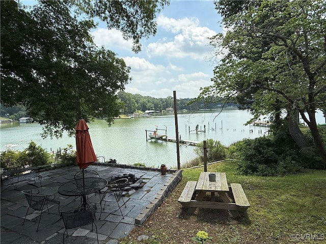 1686 Locust Grove Rd, Topping, VA 23169 - dock area featuring a water view and a patio area