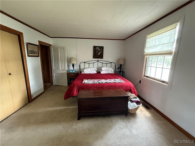 1686 Locust Grove Rd, Topping, VA 23169 - bedroom featuring crown molding, light colored carpet, and baseboards