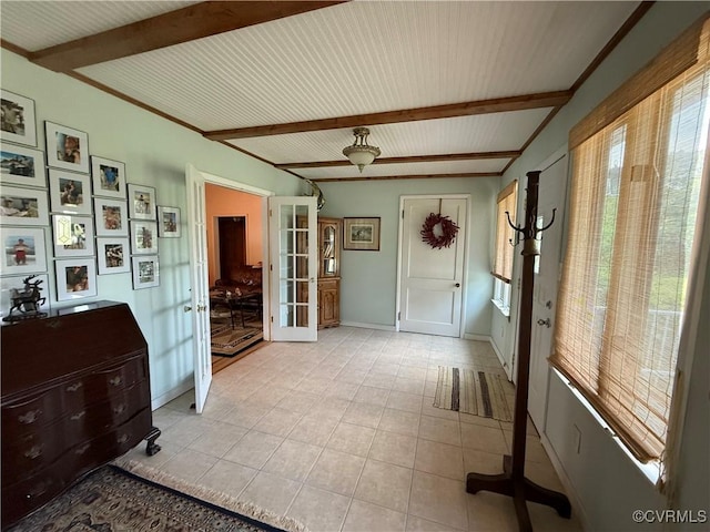 1686 Locust Grove Rd, Topping, VA 23169 - sunroom with french doors, beam ceiling, and plenty of natural light