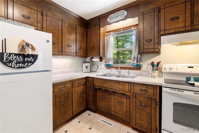 19504 Walker Ave, Chesterfield, VA 23834 - kitchen with white appliances, a sink, under cabinet range hood, and light countertops