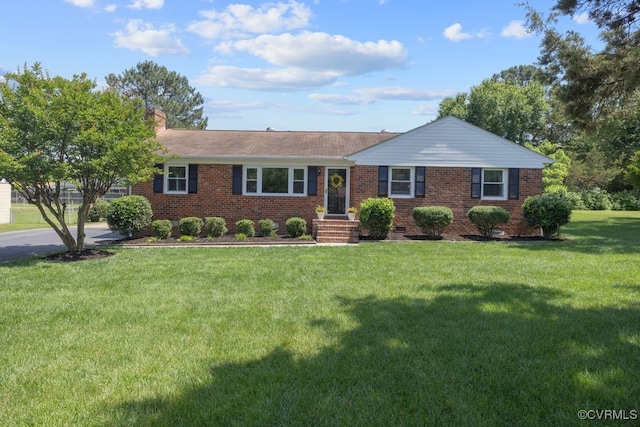 3511 Respess Rd, Midlothian, VA 23112 - ranch-style home featuring a front yard, brick siding, and a chimney