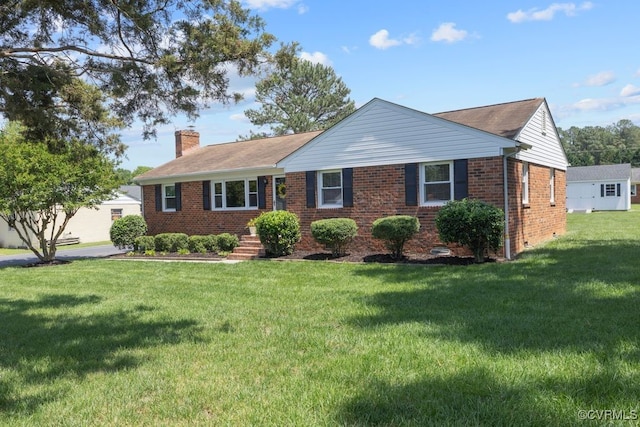 3511 Respess Rd, Midlothian, VA 23112 - ranch-style house with brick siding, a chimney, a front yard, and crawl space