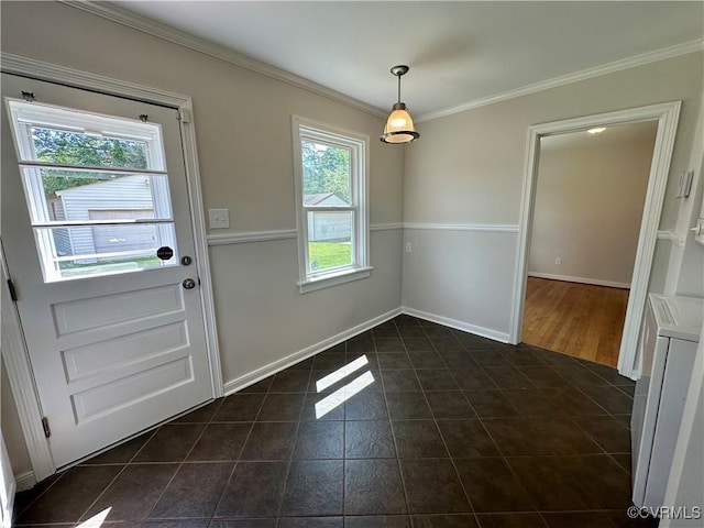 1709 Glenview Rd, Richmond, VA 23222 - entryway featuring dark tile patterned floors, washer / clothes dryer, ornamental molding, and baseboards