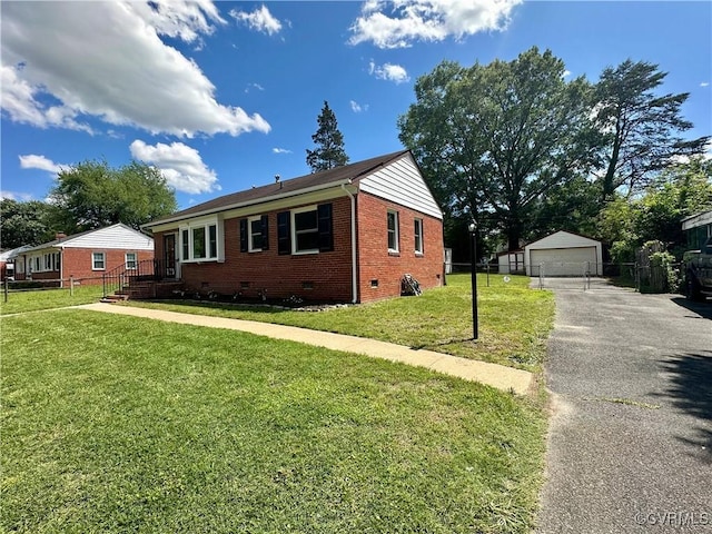 1709 Glenview Rd, Richmond, VA 23222 - view of front of home with crawl space, brick siding, a detached garage, and an outbuilding