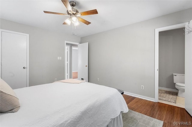 12203 King Cotton Ct, Midlothian, VA 23112 - bedroom featuring wood finished floors, baseboards, ensuite bathroom, and a ceiling fan