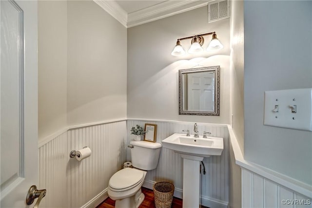 3006 Calcutt Dr, Midlothian, VA 23113 - half bath featuring wainscoting, ornamental molding, and wood finished floors