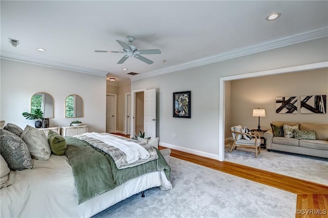 3006 Calcutt Dr, Midlothian, VA 23113 - bedroom featuring wood finished floors, crown molding, recessed lighting, and a ceiling fan