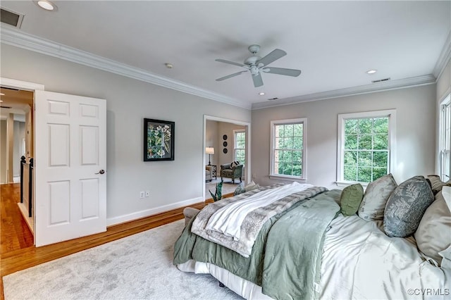 3006 Calcutt Dr, Midlothian, VA 23113 - bedroom featuring wood finished floors, crown molding, recessed lighting, and a ceiling fan