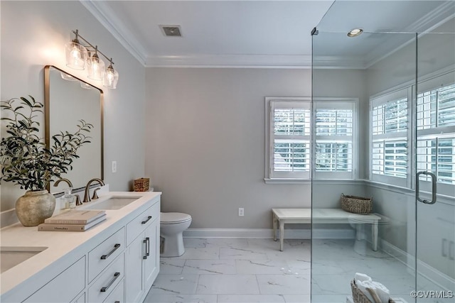 3006 Calcutt Dr, Midlothian, VA 23113 - bathroom with marble finish flooring, plenty of natural light, ornamental molding, double vanity, and recessed lighting