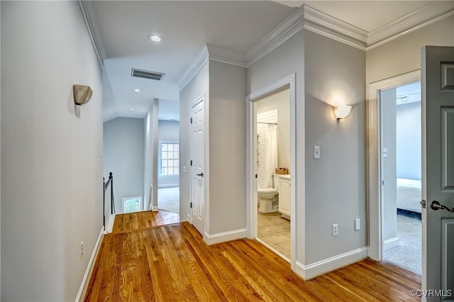 3006 Calcutt Dr, Midlothian, VA 23113 - corridor with an upstairs landing, wood finished floors, crown molding, and recessed lighting