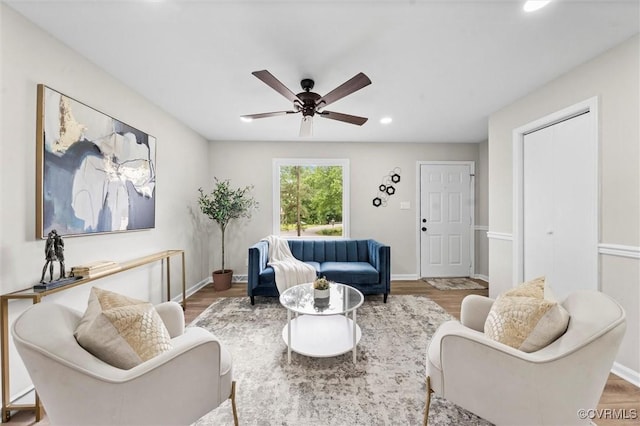 1121 Collingwood Dr, North Prince George, VA 23860 - living room with a ceiling fan, recessed lighting, baseboards, and wood finished floors