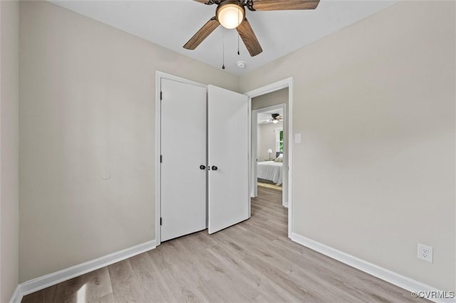 1121 Collingwood Dr, North Prince George, VA 23860 - unfurnished bedroom featuring baseboards, light wood-style flooring, a closet, and ceiling fan