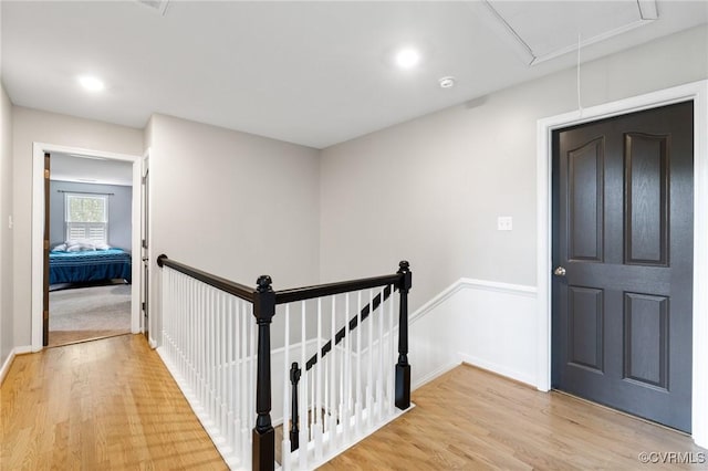 4824 Hilbay Ter, Moseley, VA 23120 - corridor with attic access, an upstairs landing, light wood-type flooring, and recessed lighting