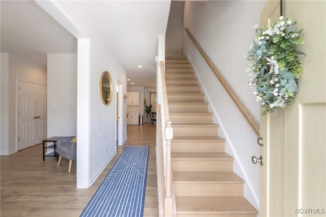 13042 Fieldfare Dr, Midlothian, VA 23112 - staircase featuring wood finished floors, baseboards, and recessed lighting
