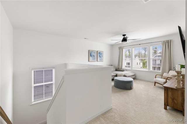 15637 Cedarville Dr, Midlothian, VA 23112 - living room featuring light carpet, baseboards, and ceiling fan