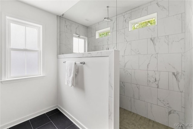 15637 Cedarville Dr, Midlothian, VA 23112 - bathroom featuring a walk in shower, tile patterned floors, and baseboards