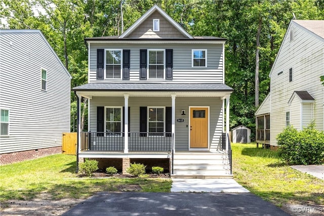 5415 Edgefield St, Henrico, VA 23227 - view of front of house with a porch, a front yard, and a shingled roof