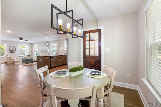5415 Edgefield St, Henrico, VA 23227 - dining area with healthy amount of natural light, wood finished floors, baseboards, and ceiling fan