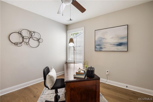5415 Edgefield St, Henrico, VA 23227 - home office featuring wood finished floors, a ceiling fan, and baseboards