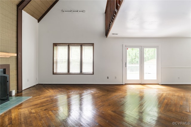 13503 Headwaters Pl, Midlothian, VA 23113 - unfurnished living room featuring high vaulted ceiling and baseboards