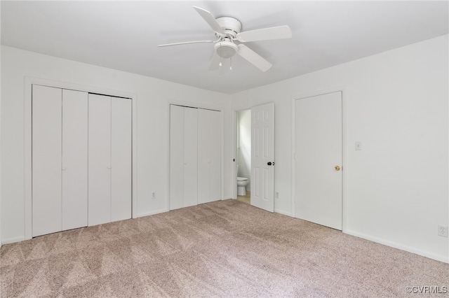 13503 Headwaters Pl, Midlothian, VA 23113 - unfurnished bedroom with two closets, carpet flooring, and a ceiling fan
