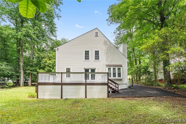 13503 Headwaters Pl, Midlothian, VA 23113 - back of house featuring a deck, a yard, a chimney, and a patio area