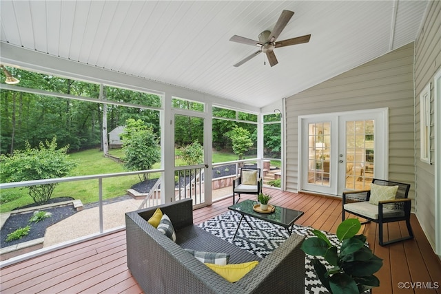 11320 Glendevon Rd, Chesterfield, VA 23838 - sunroom / solarium featuring ceiling fan, vaulted ceiling, and french doors