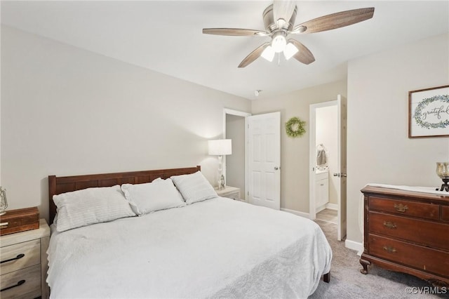 6286 Mcclellan Rd, Mechanicsville, VA 23111 - carpeted bedroom featuring baseboards, ensuite bath, and a ceiling fan