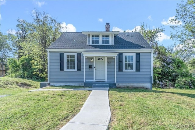 512 St Andrew St, Petersburg, VA 23803 - bungalow-style home with a chimney, a front lawn, roof with shingles, and cooling unit