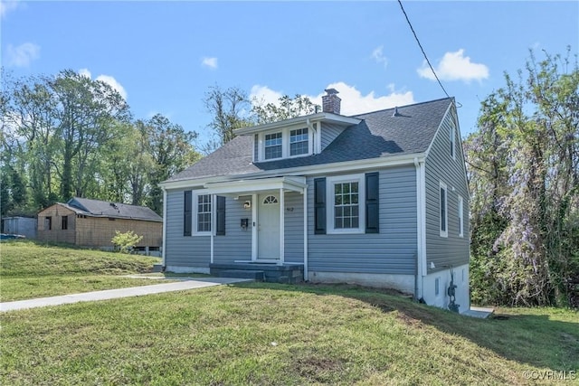 512 St Andrew St, Petersburg, VA 23803 - bungalow featuring a chimney, a front yard, a shingled roof, and covered porch