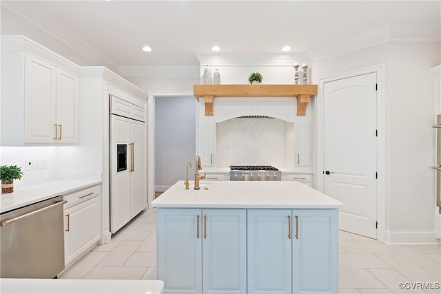13519 Pungo Ct, Chesterfield, VA 23838 - kitchen featuring dishwasher, paneled built in fridge, light tile patterned floors, decorative backsplash, and white cabinets