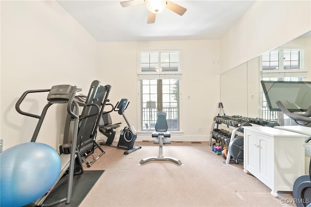 13519 Pungo Ct, Chesterfield, VA 23838 - workout area with a ceiling fan, carpet, and baseboards