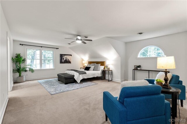 13908 Sunrise Bluff Rd, Midlothian, VA 23112 - carpeted bedroom featuring multiple windows, a ceiling fan, and vaulted ceiling