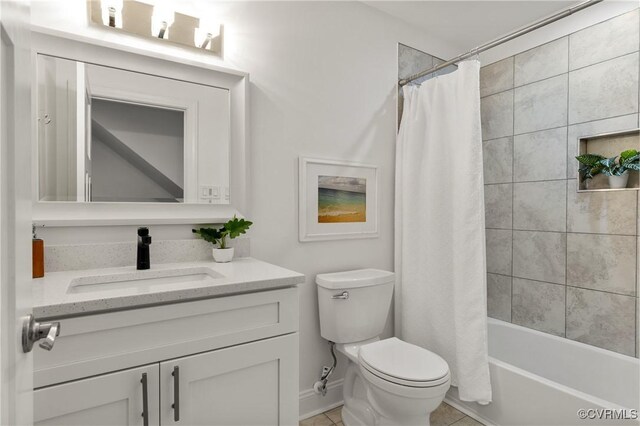 13908 Sunrise Bluff Rd, Midlothian, VA 23112 - bathroom with vanity, tile patterned flooring, and shower / bath combination with curtain