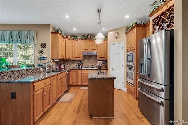12300 Wynnstay Ln, Chesterfield, VA 23838 - kitchen with stainless steel appliances, a sink, light wood-style floors, under cabinet range hood, and a kitchen island