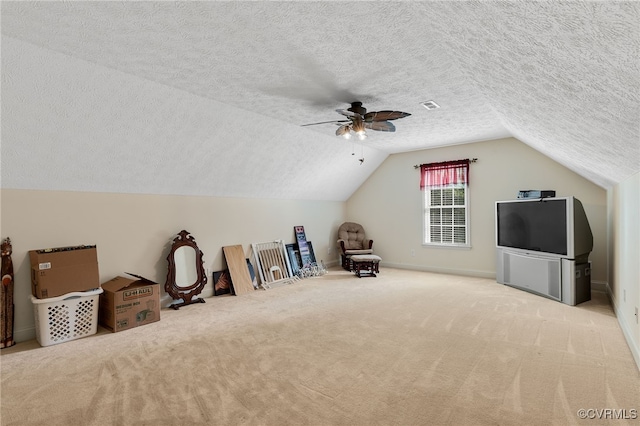 12300 Wynnstay Ln, Chesterfield, VA 23838 - additional living space featuring carpet, a textured ceiling, lofted ceiling, ceiling fan, and baseboards