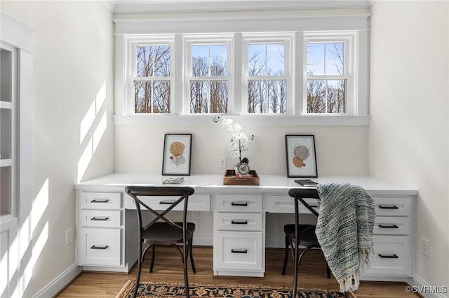 1570 Huntington Woods Trl, Powhatan, VA 23139 - office area featuring built in desk, wood finished floors, and baseboards