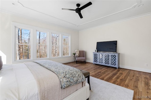 1570 Huntington Woods Trl, Powhatan, VA 23139 - bedroom with baseboards, wood finished floors, ornamental molding, and a ceiling fan
